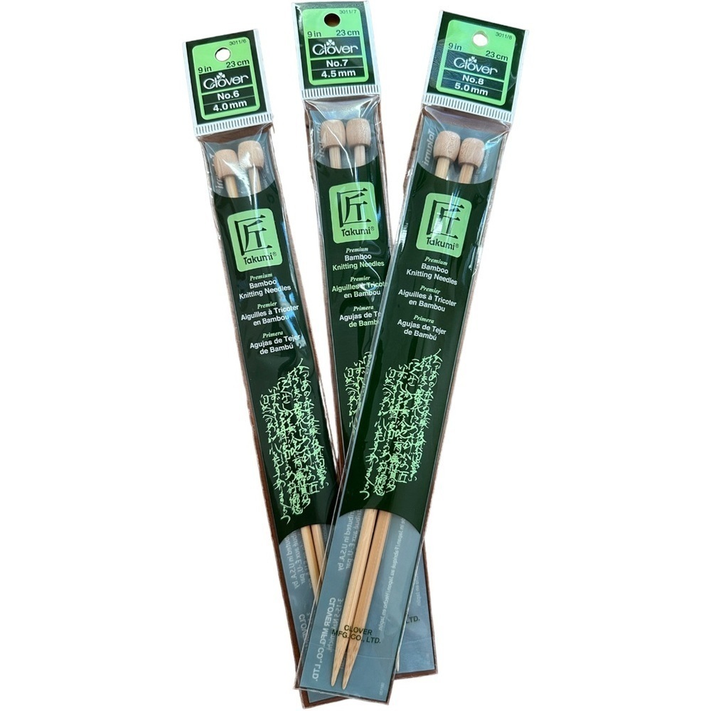 New In Package Clover Takumi Bamboo Wooden Knitting Needles 6 7 8  9” Needles